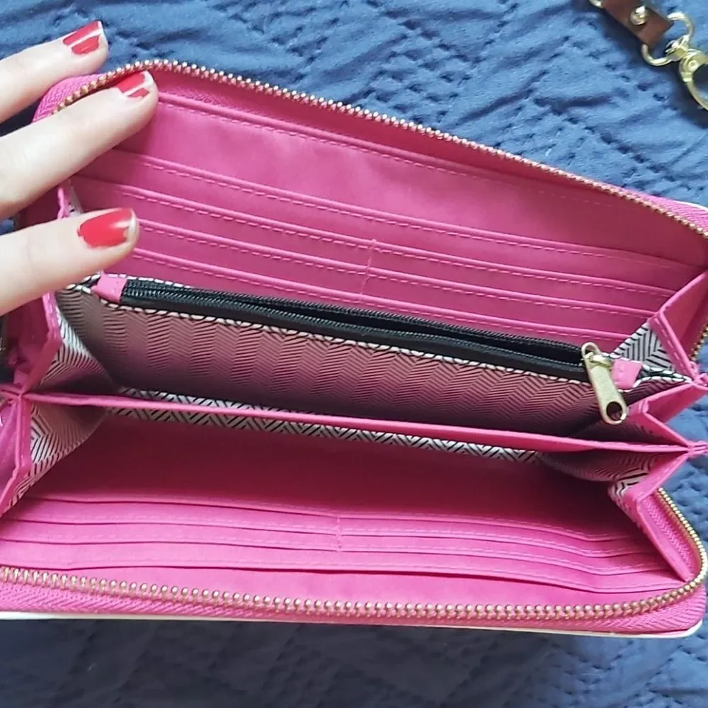 Rainbow Striped Zip Around Wallet Keychain Set Pink Yellow Blue Pastel Kidcore